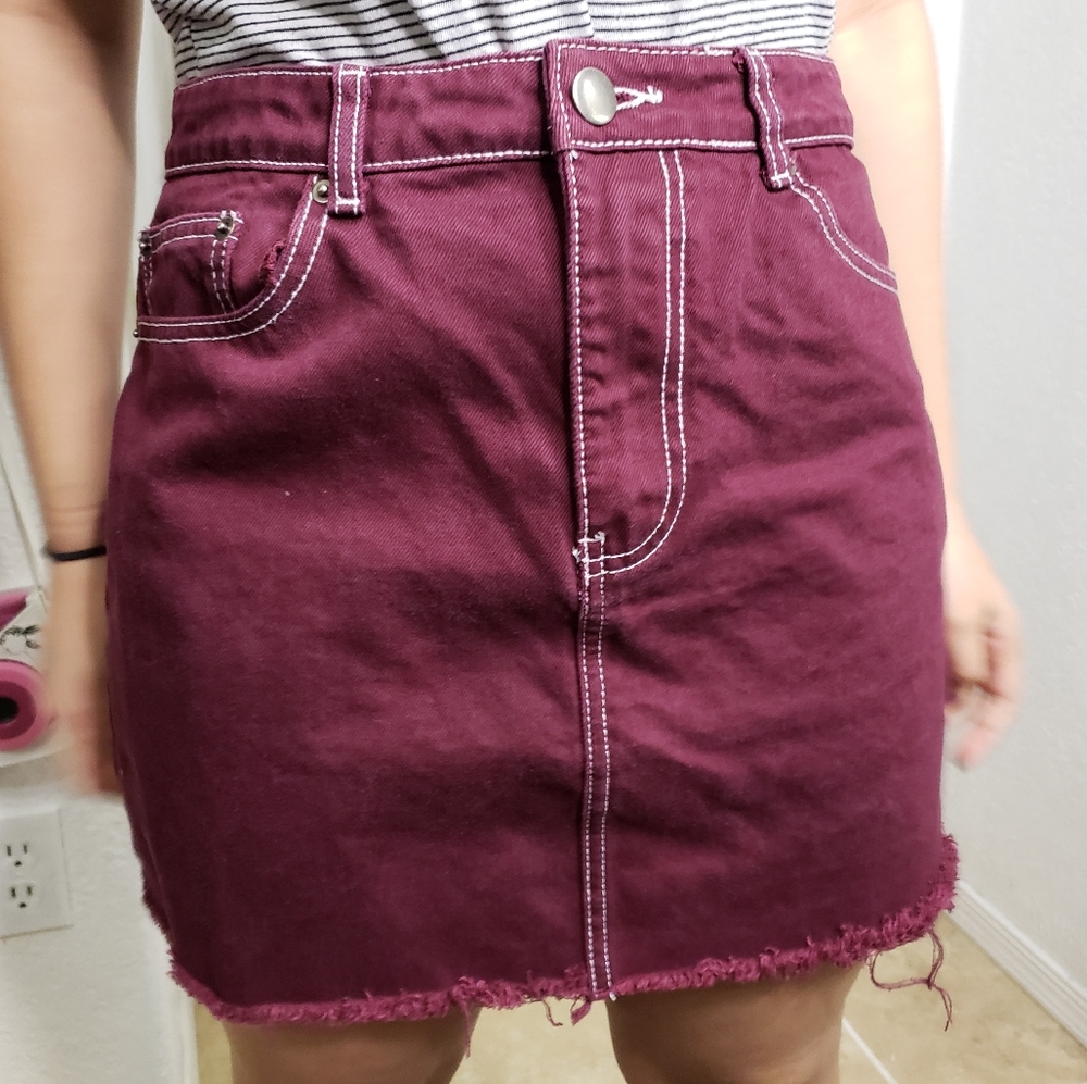 90s red denim skirt